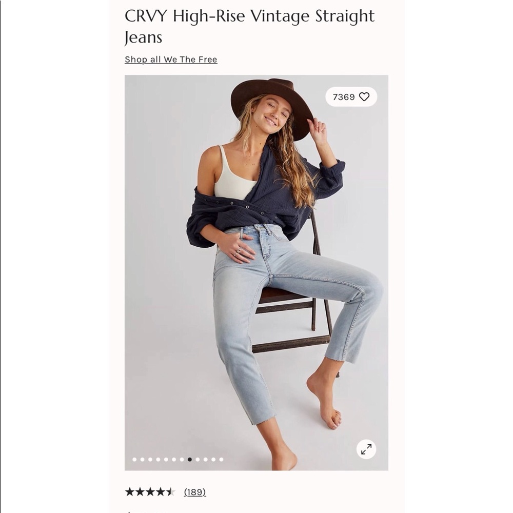 Free people curvy high rise vintage straight jeans